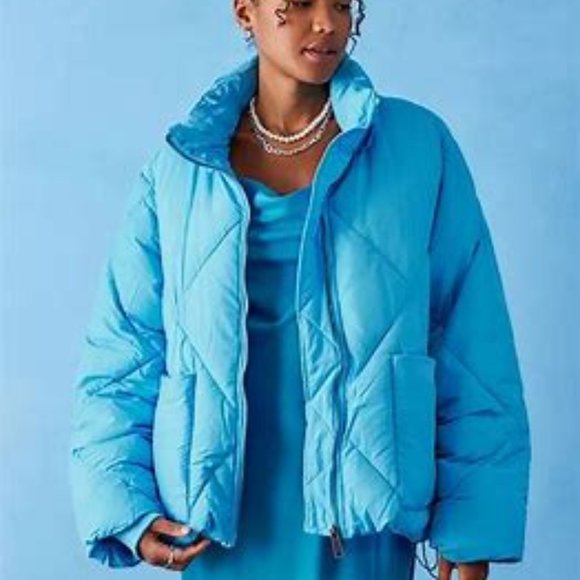 Free People Emmy Swing Puffer Jacket in Capri Blue  SZ L - Picture 1 of 16